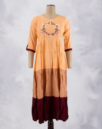 Picture of Orange Beats & Embroidery works Umbrella Kurti