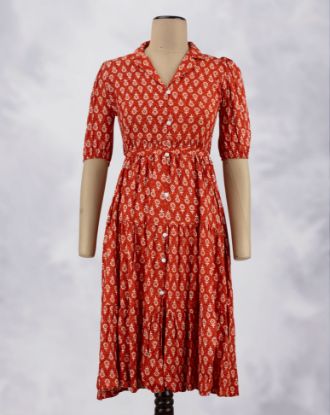 Picture of Red Floral Motif's Prints Umbrella Kurti