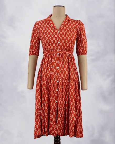 Picture of Red Floral Motif's Prints Umbrella Kurti