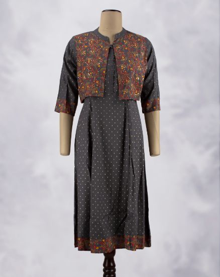 Picture of Dark Grey Half Coat Zamiki Works Umbrella Kurti