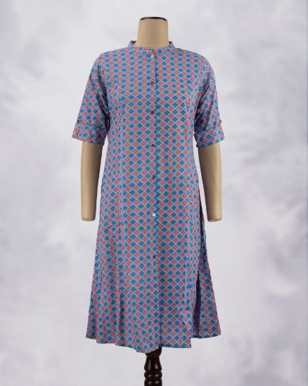 Picture of Blue Round Neck Umbrella Kurti