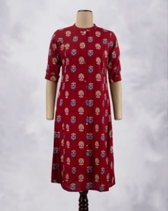 Picture of Red Floral Prints Umbrella Kurti