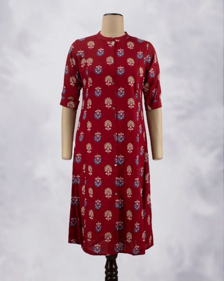 Picture of Red Floral Prints Umbrella Kurti