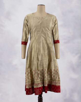 Picture of Honey Brown Border Prints Umbrella kurti