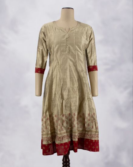 Picture of Honey Brown Border Prints Umbrella kurti