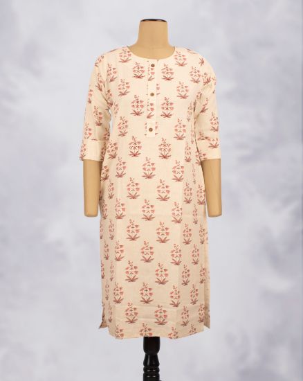 Picture of Red Floral Prints Straight Kurti