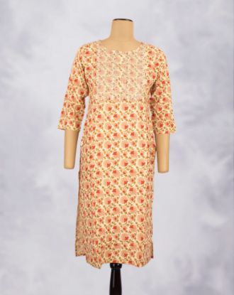 Picture of Yellow Silver Zari Embroidery Straight Kurti