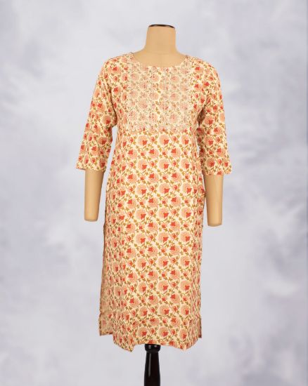 Picture of Yellow Silver Zari Embroidery Straight Kurti