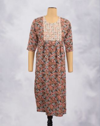 Picture of Mid Blue Floral Print Straight Kurti