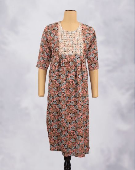 Picture of Mid Blue Floral Print Straight Kurti