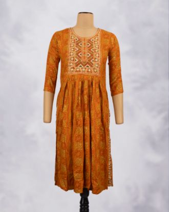 Picture of Orange Tango Floral Print Straight Kurti