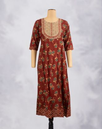 Picture of Cherry Red Zamiki Umbrella Kurti