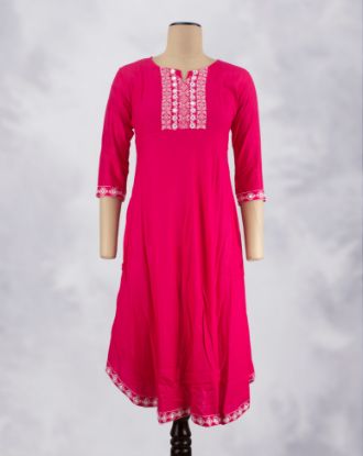 Picture of Pink Mirror & Thread Umbrella Kurti