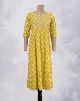 Picture of Yellow Thread Umbrella Kurti