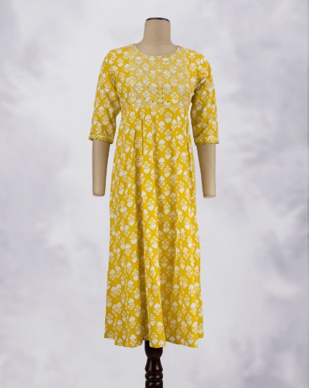 Picture of Yellow Thread Umbrella Kurti