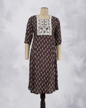 Picture of Dark Brown Thread Umbrella Kurti