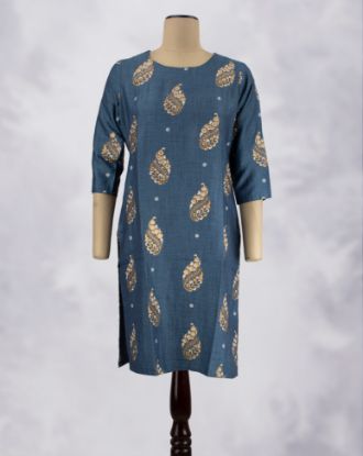 Picture of Blue Gold Prints Straight Kurti
