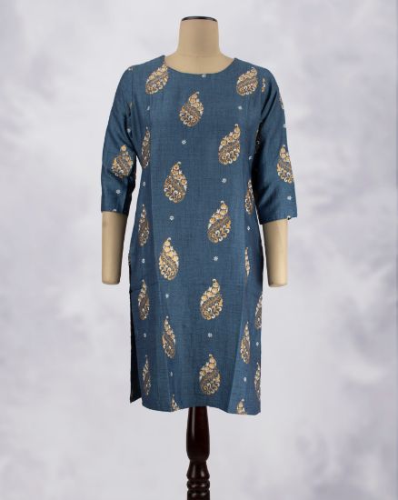Picture of Blue Gold Prints Straight Kurti