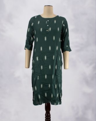 Picture of Dark Green Motif's Printed Straight Kurti