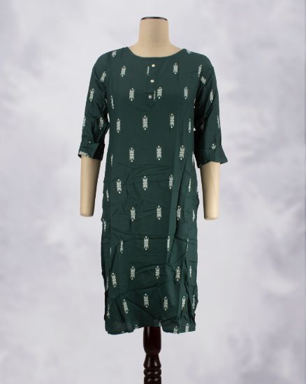 Picture of Dark Green Motif's Printed Straight Kurti