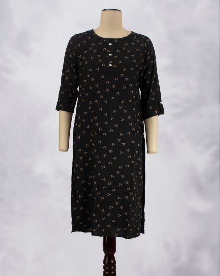 Picture of Black Gold Printed Straight Kurti