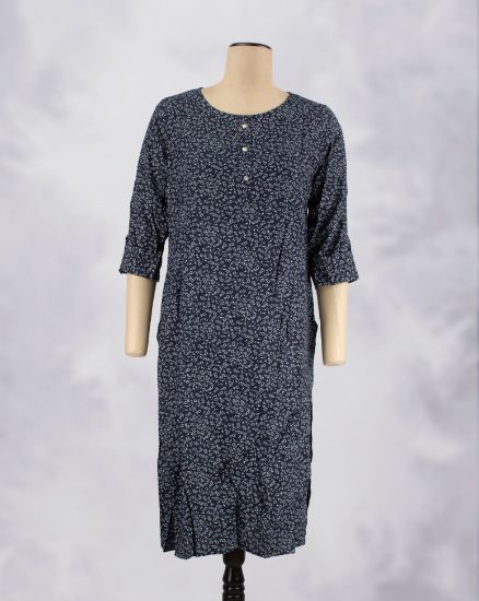 Picture of Dark Blue Printed Straight Kurti