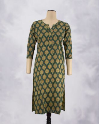 Picture of Dark Green Motif's Straight Kurti