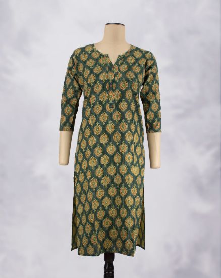 Picture of Dark Green Motif's Straight Kurti